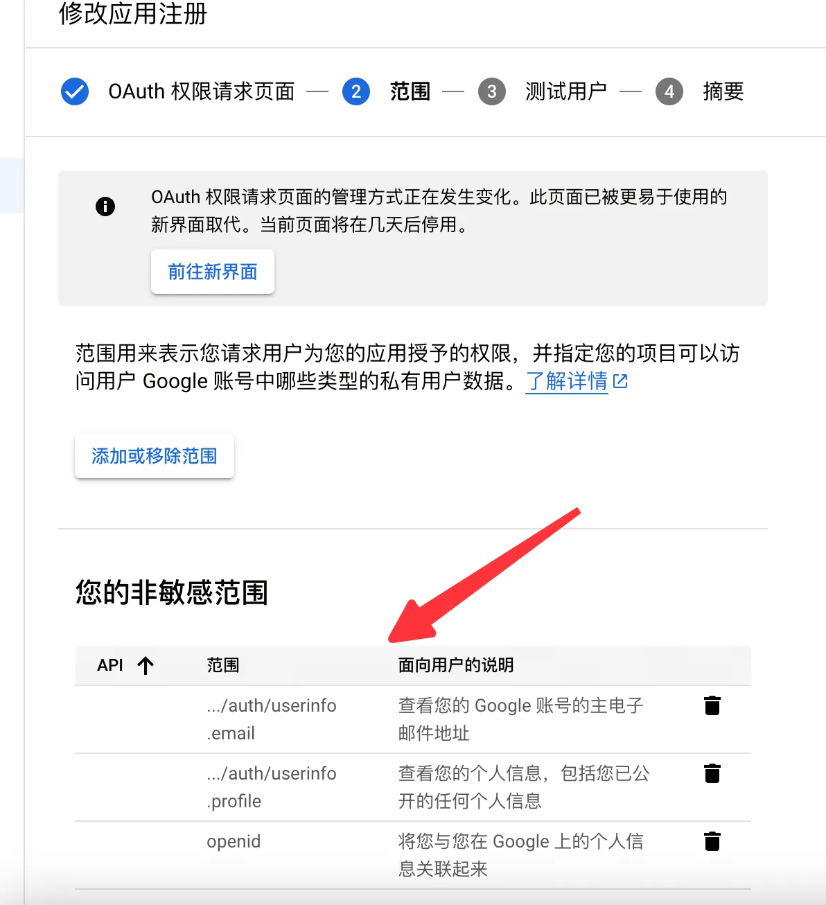 查看已选择的 scope